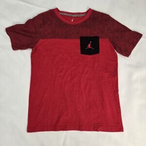 Jordan Elephant Print Block Crew Neck T-Shirt Men's Boys XL Red Black Pocket Tee